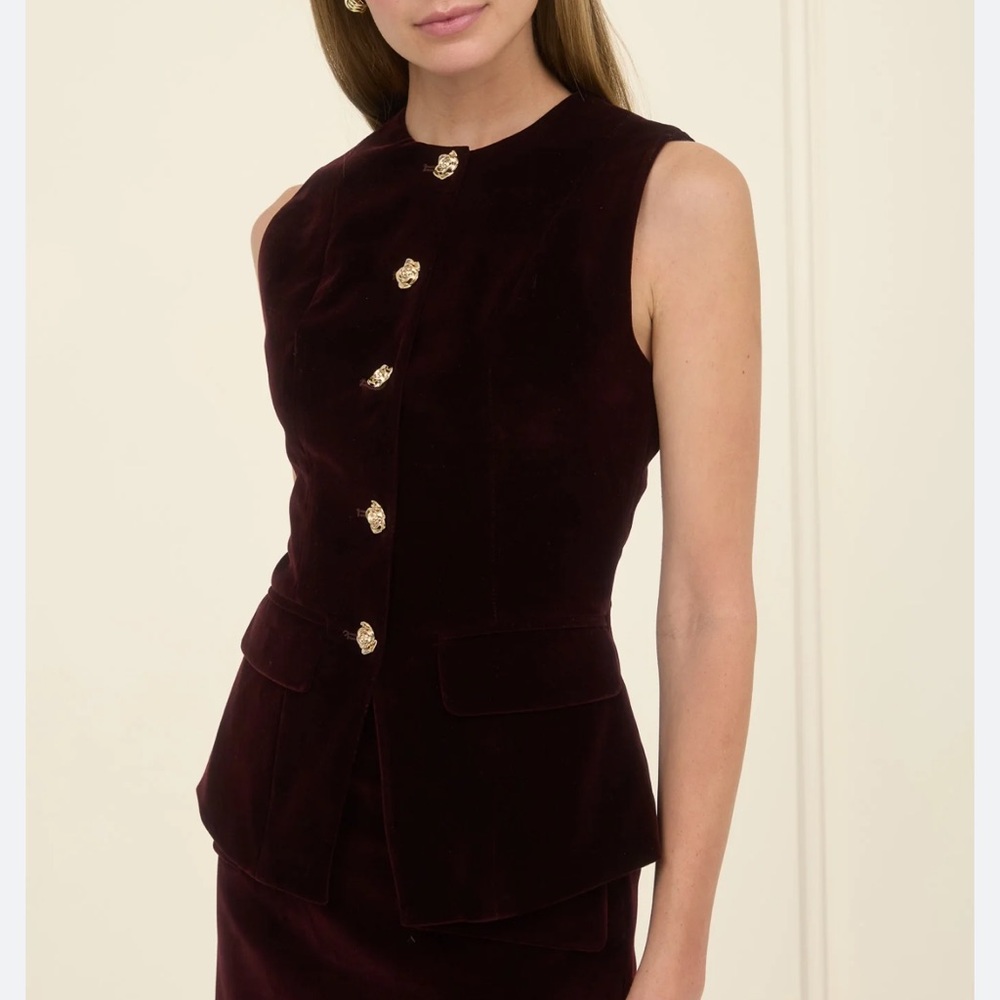 Moon River Burgundy Velvet Vest with Gold Accents